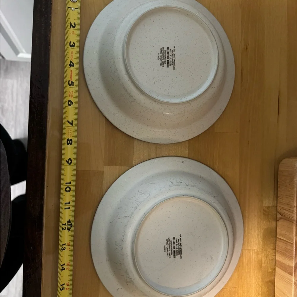 Stoneware Dinner Bowls in Cream with Brown Rim and Scenic Motif